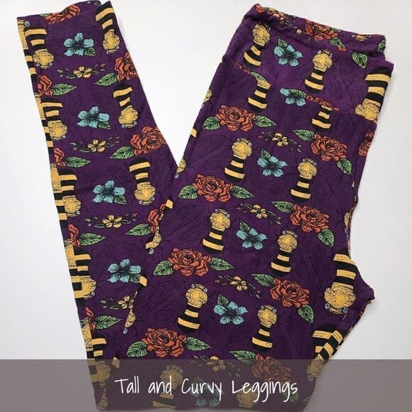 LuLaRoe TC Leggings Bumble Bees Roses Purple NEW - Picture 1 of 1